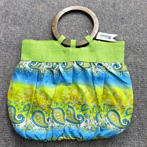 Cruise‎ Club Boho Handbag Wooden Ring Handle Green Blue Paisley Fairy Gypsy - Picture 4 of 12
